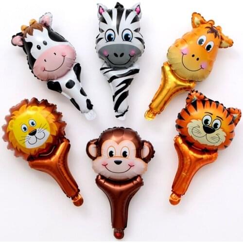6 piece set of hand-held animal head foil balloon safari inflatable baby shower toy birthday party decoration children gift