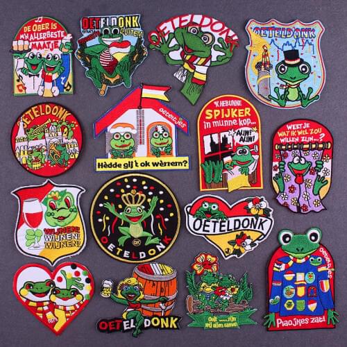 Cartton Frog Iron On Patches For Clothing Oeteldonk Emblem Frog Carnival for Netherland Embroidered Badges Patches Applications