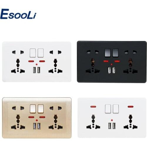 Esooli 2.1A Dual USB Charger Port LED indicator Wall Power Socket Double Universal 5 Hole Switched Outlet 146mm*86mm