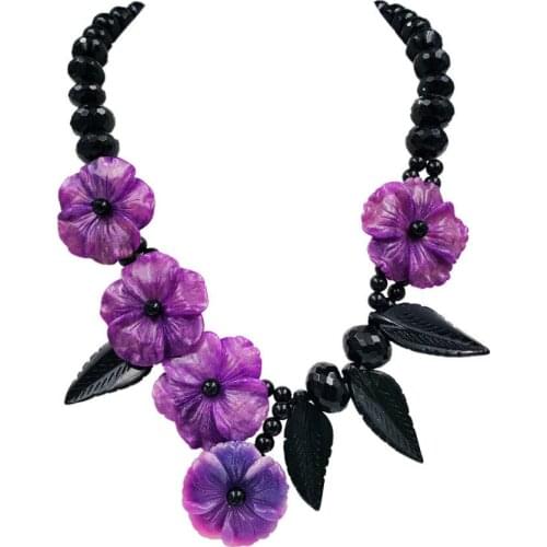 Natural Stone Black Agates New Jades Leaf Dye Sugilite color Jades Flowers Handmad 20inches