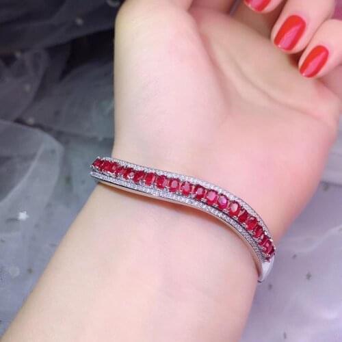 New Coming 100% Natural and Real Ruby Bangle 925 Sterling Silver Female Anniversary Jewelry