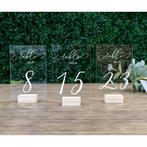 Personalized Calligraphy Acrylic Table Number Wedding Signage Clear Wood Table Num ber Stand Wedding Table Numbers with Holders