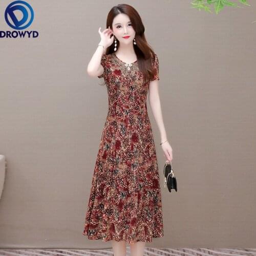 2021 Beach Print Midi Sexy Dress for Women Summer Fashion Short Sleeve Red Chiffon Dress Elegant Boho Slim Party Dress Vestidos