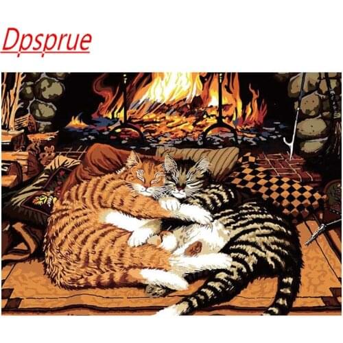 Dpsprue 5D Full Square / Round DIY Diamond Painting Cross Stitch Animal Cat 3D Embroidery Diamond Mosaic Home Decor Gift