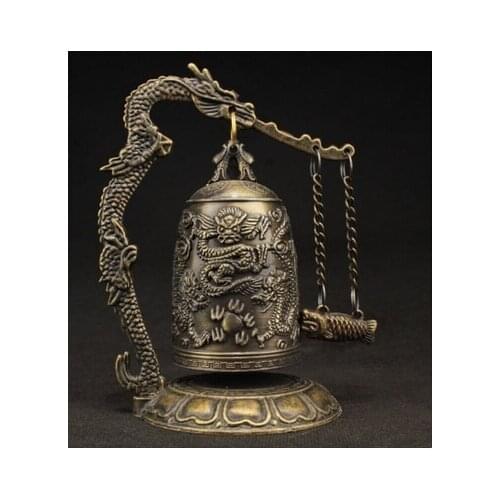 SUPERB DECORADO TRABAJO HECHO A MANO de LA VENDIMIA el MARAVILLOSO CAMPANA ESTATUA Chino Craft wholesale factory brass Arts