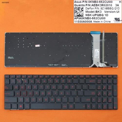 US QWERTY New Replacement Keyboard for ASUS G551 G551JK G551JM G551JW G551JX G551VW Laptop Black Key with Red Printing Backlit