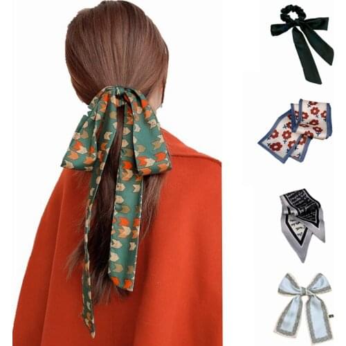 Female ins silk scarf headband women tied hair bow knot headdress silk scarf streamer head rope headband