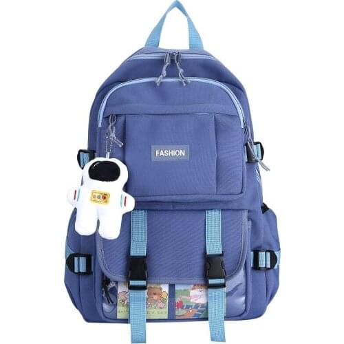 Fashion Womens Backpack Kawaii Pendant Solid Color School Bag For Girls Large Capacity Backpack With Many Pockets Scoolbags