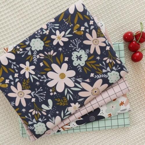 100% Twill Cotton Fabric DIY handmade sewing craft patchwork quilting Baby Dress home decor tissus cloth tecidos Floral Grid