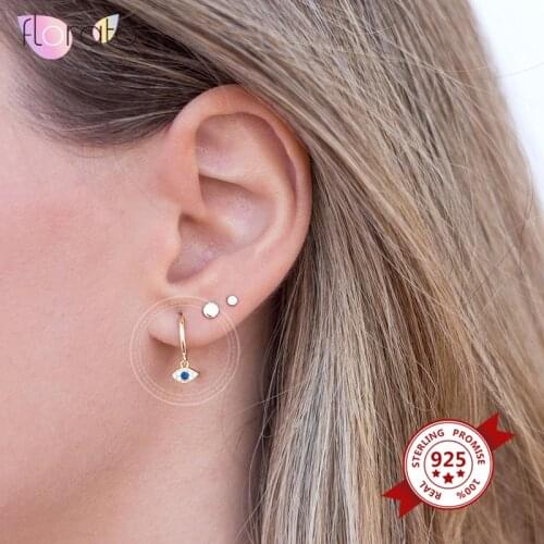 925 Sterling Silver Blue CZ Evil eye Charm Huggie Hoop Earrings for Women Charming Demon Eyes Small Hoop Earings Fashion Jewelry