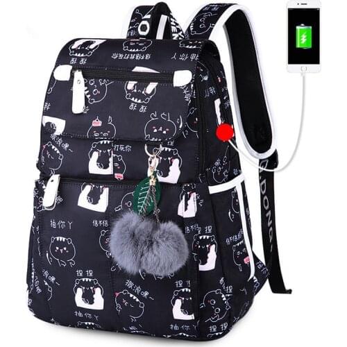 School bags for girls female laptop backpack usb backbag children backpacks cute cat school backpack for girls book bag pack