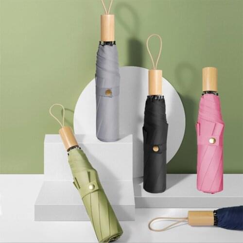 Stylish umbrella Strong Wind Resistant Folding Umbrella Men Women Rain 8 bone Large Business Portable solid wood handle Parasol