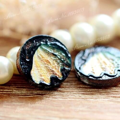 Unique 3D Shell Embossed 16mm Round Coloured Drawing pattern Laser Cut wood Cabochon DIY for Rings, Earring,Brooch,Necklace