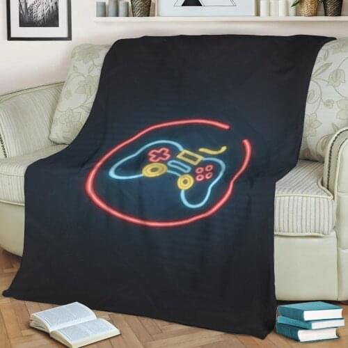 Video Game Neon Sign Set 3 Throw Blanket Print on Sherpa Blankets Soft for Sofa Customized DIY Plush Thin Quilt