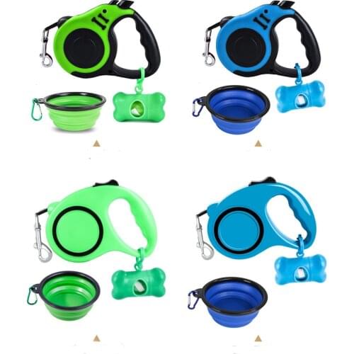 Retractable Dog Leash Dog Folding Bowl Pet Bone Waste Bag Traction Rope Dog Bags Dispenser For Walking Dog Pet Accesories Kits