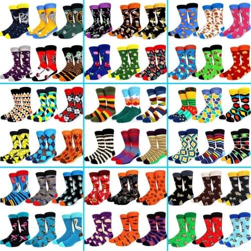 6 Pairs/Pack Funny Men Socks Cotton Hip Hop Streetwear Happy Socks for Men Casual Personality New Design Big Size Crew Socks