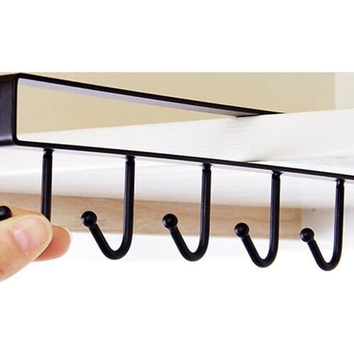 Iron 6 Hooks Cup Holder Black/White Hanging Kitchen Bathroom Cabinet Door Shelf Removed Storage Rack Hanger Organizer Home Decor