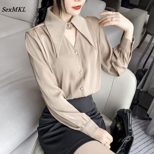 Women V Neck Chiffon White Shirts 2021 Korean Fashion Elegant Long Sleeve Blouses Autumn Sexy Loose Y2k Streetwear Ladies Tops