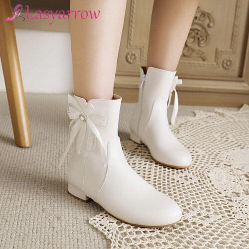 Lasyarrow 2021 Big size 28-48 women sweet boots square heels round toe ankle boots winter fashion short boots ladies shoes