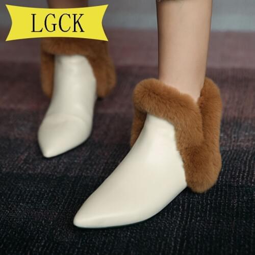 Plus Size 34-39 Fashion Woman Winter Boots Women Flat with Knee High Boots Ladies Warm Natural Fur Genuine Leather Ankle Boots