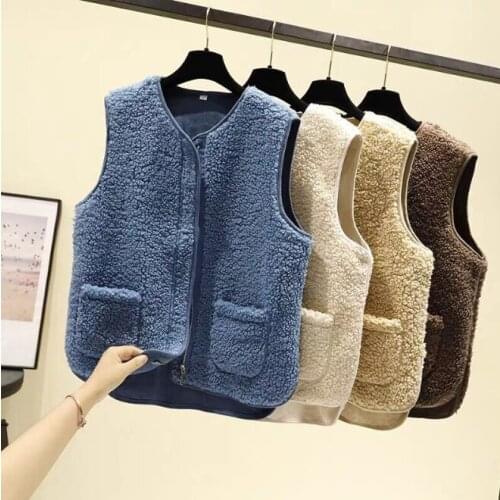 New Lady Zipper Fur Furry Plush Vest Women Sleeveless Down Coat Tops Casual Short Outwear Waistcoat Parkas Jacket Coats Cloth