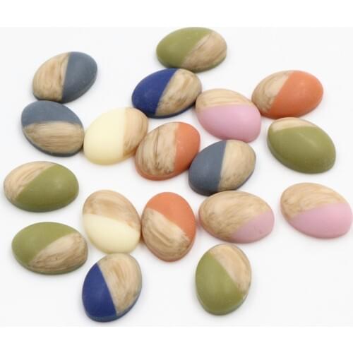 10x14mm 13x18mm 40pcs/Lot Oval Wood grain Frosted imitation leather Style Mix Color Flat back Resin Cabochons Cameo Button