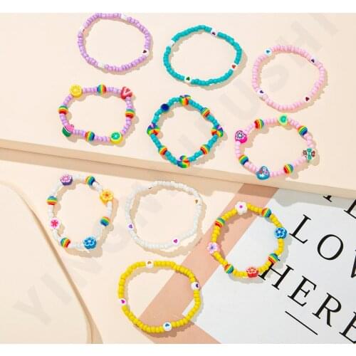Candy Color Love Fruit Two-piece Glass Rice Bead Bracelet Fashion Girlfriends Couple Travel Souvenir Bracelet