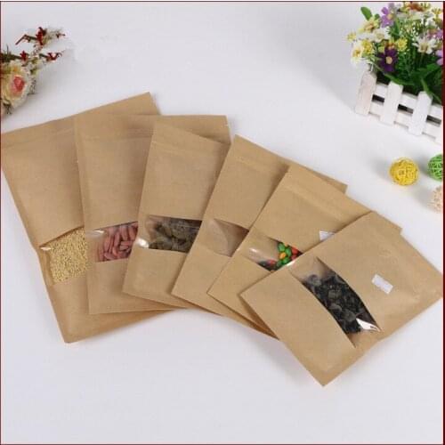 18*30 10pcs brown self zip lock kraft paper bags with window for gifts sweets and candy food tea jewelry retail package paper