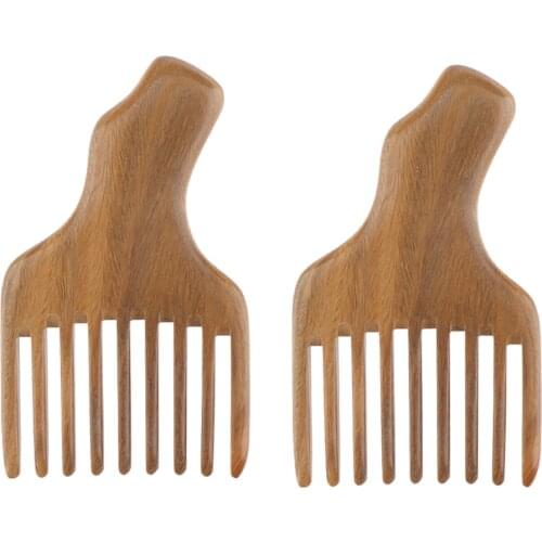 2 Packs Natural Green Sandalwood 4.7 inch Detangling Comb Wood Lift Hair Pick Comb Wigs Braid Afro Hair Pocket Comb