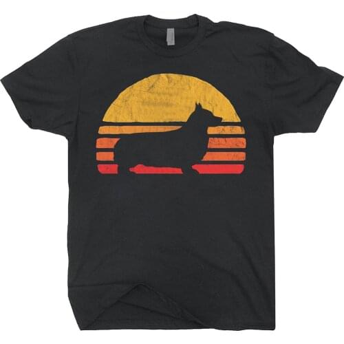 2019 Fashion Summer Hot sale Retro Sun Pembroke Welsh Corgi Silhouette T-shirt For Dog Lovers Tee shirt