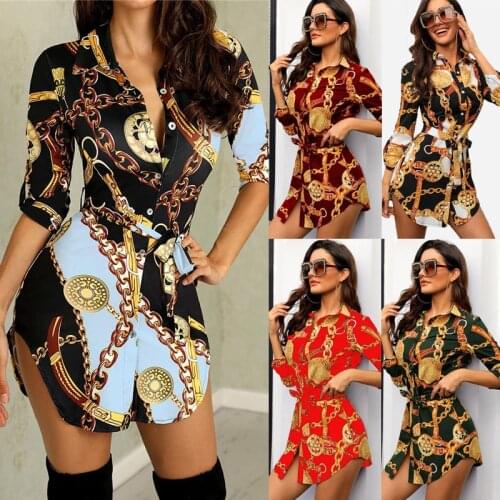 2021 casual ladies shirt dress fashion printed shirt collar dress multi-color optional