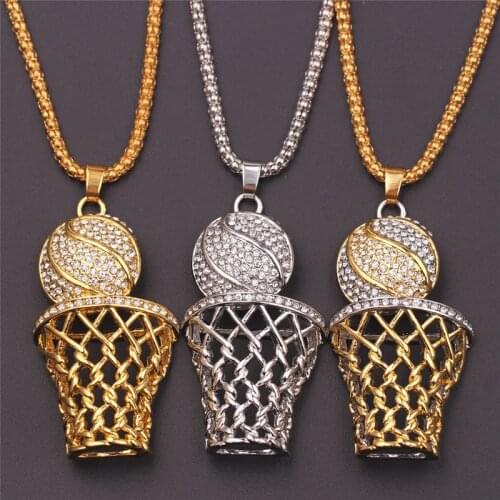 Basketball Hoop Pendant Hip Hop Jewelry For Men Iced Out Bling Crystal Gold Color High Quality Necklace