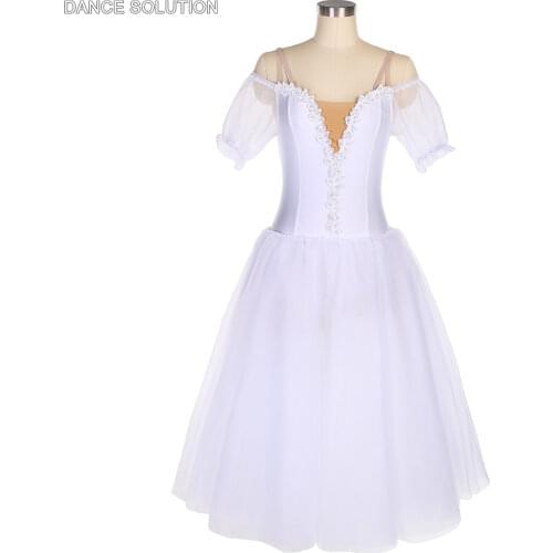 White Spandex Top with Silver Trim and Tulle Dress Ballet Tutu for Girl & Women Dancer Stage Show Costumes Romantic Skirt 20027