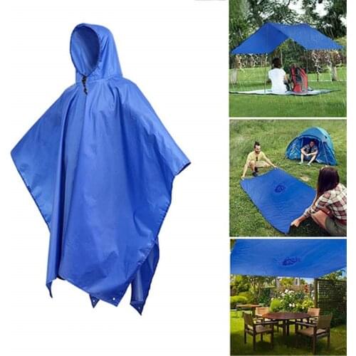 3 In 1 Poncho Rain Cover Rain Coat Hood Hiking Cycling Rain Cover Poncho Waterproof Tent Outdoor Camping Tent Mat Awning Shelter