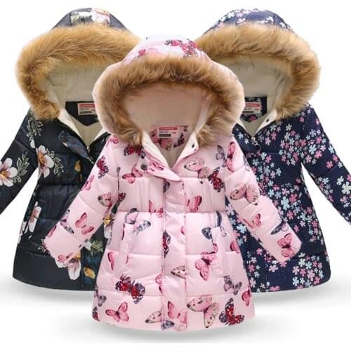 Girls Russia Winter Jacket Kids Flower Printed Long Coats Thick Warm Jackets Children Outerwear Coat Baby Girl New Year Clothes