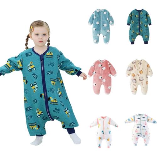 Children Baby Zipper Cute Cartoon Animal Muslin Sleep Sack Kids Winter Split Leg Thermal Sleeping Bag