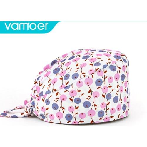 New Elastic Adjustable Nurse Scrubs hats Unisex cartoon Printing scrubs caps tooth clinic work Hats cotton Pet club Surgical cap