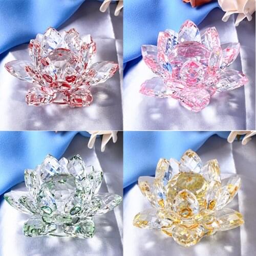 8 Colors Chosen 10cm Crystal Lotus Flower Figurine Feng Shui Buddhism Glass Miniature Ornaments Home Decoration Accessories