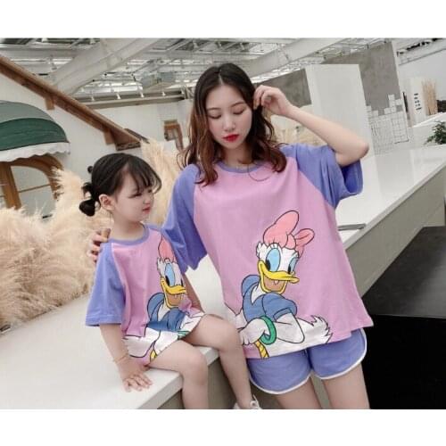 Disney 1Sets Donald Duck Fashion Anime Casual T-Shirts Cartoon Children Clothing TShirt Summer Unisex