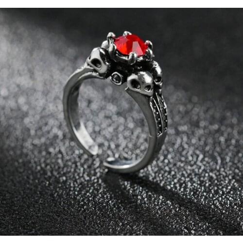 Fashion Women Rings Party Wedding Jewelry Vampire Red Crystal Skull Vintage Adjustable Ring Female Party Gift