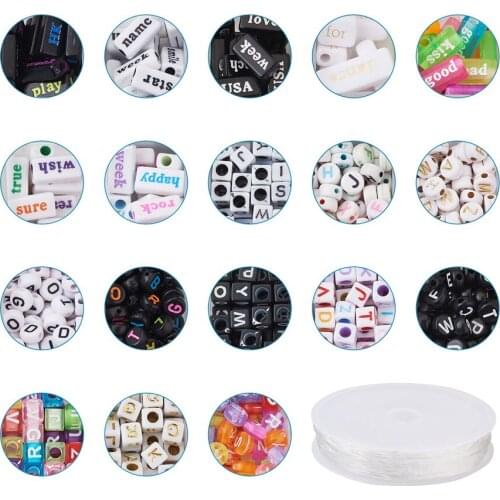 Alphabet Stretch Bracelet Making Kits with 955pcs Letter Beads Word Phrase Beads 1 Roll Crystal Elastic String