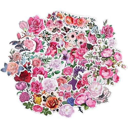 Ransitute R1256 48pcs/set Beautiful Flower Red Rose Scrapbooking Stickers Decal For Car Laptop Luggage Fridge Graffiti Sticker