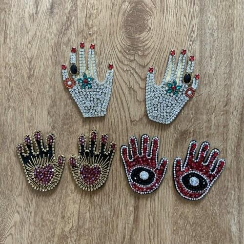 New Arrival 1 Set Handmade 3D Rhinestones Beaded Hands Patches for Shoes Clothes DIY Palm Sew on Patch