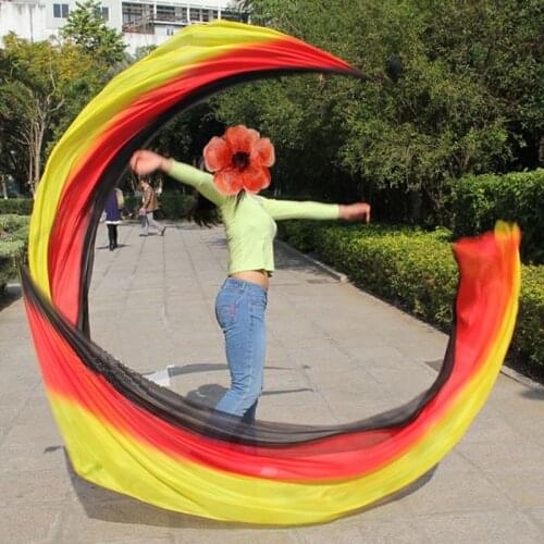 New Arrival 3 colors-mixed Belly Dance Silk Veil Poi Sexy Stage Performance Props Silk Vels Poi 1pair=2pcs S/M/L/XL