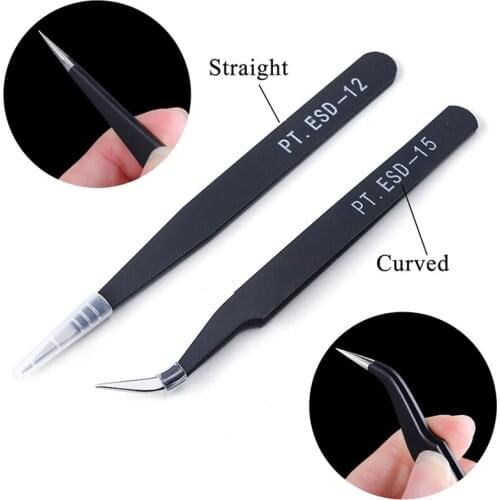 Excellent Quality Tweezers Bend+Straight New Stainless Steel Industrial Anti-static Cross Tweezers Sewing Accessories Tools