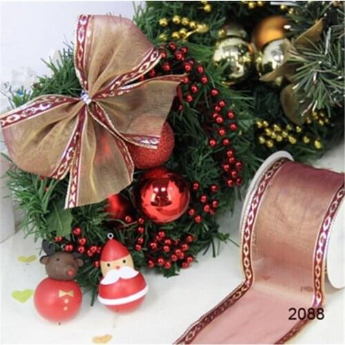 N2088 63mm 2.5" Red metallic ribbon gift packaging wired edge ribbon 25yards roll