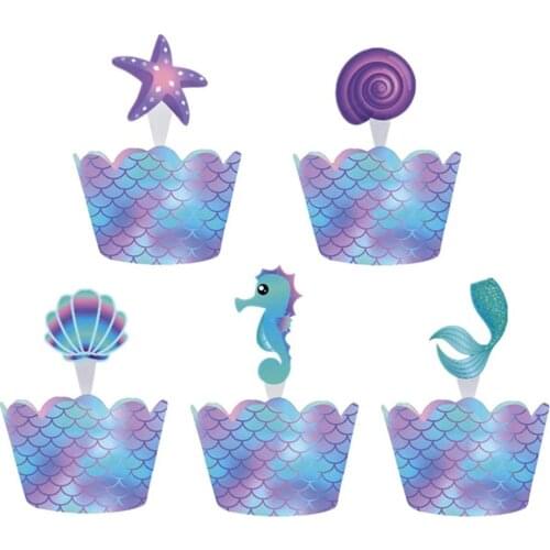 Mermaid Party Shell Starfish Seaweed Cupcake Toppers Wrapper Cake Box Birthday Party Decor Baby Shower Supplies ww43