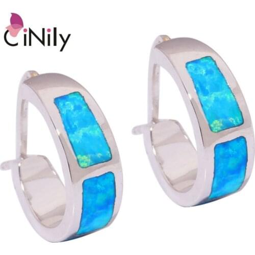 CiNily Created Blue Fire Opal Silver Plated Earrings Wholesale Retail Hot Sell Fashion for Women Jewelry Earrings 18mm OH2662