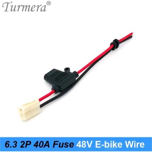 Turmera 6.3 2P Plug Wire with 30A 40A Fuse 200mm Length for 48V 15Ah 20Ah Electric Bike Battery and 12V 24V 36V 60V 72V Car Use