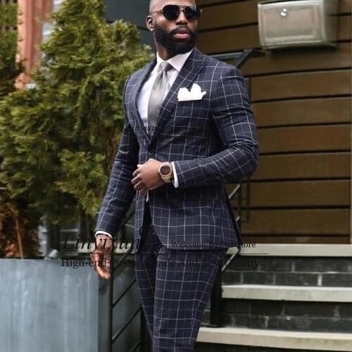 Handsome Plaid Groomsmen Suits 2 Pieces Set Shawl Lapel Mens Wedding Blazer Custom Made Coat With Pants Male Costume Homme
